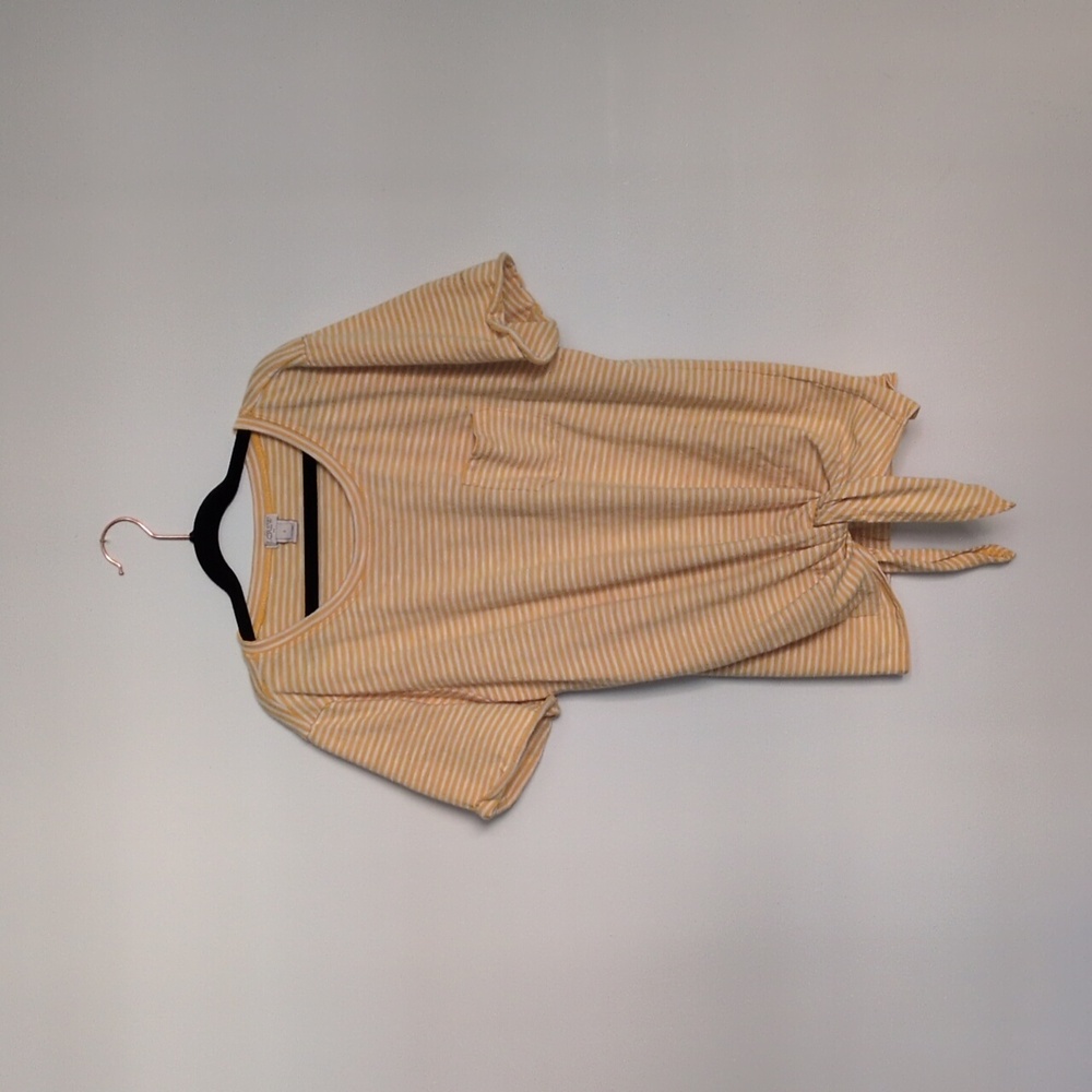 J.Crew Tie Front Crew Neck Yellow & White Striped Short Sleeve Shirt Size S